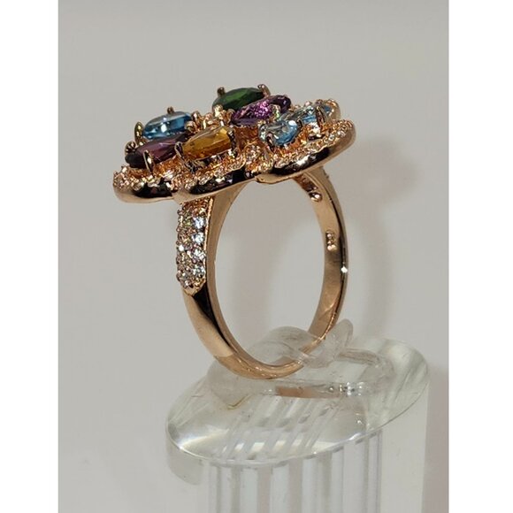 .925 Sterling Silver/Rose Gold Amethyst/Garnet/Citrine/Topaz/Diopside Ring Sz 8 - Picture 4 of 8